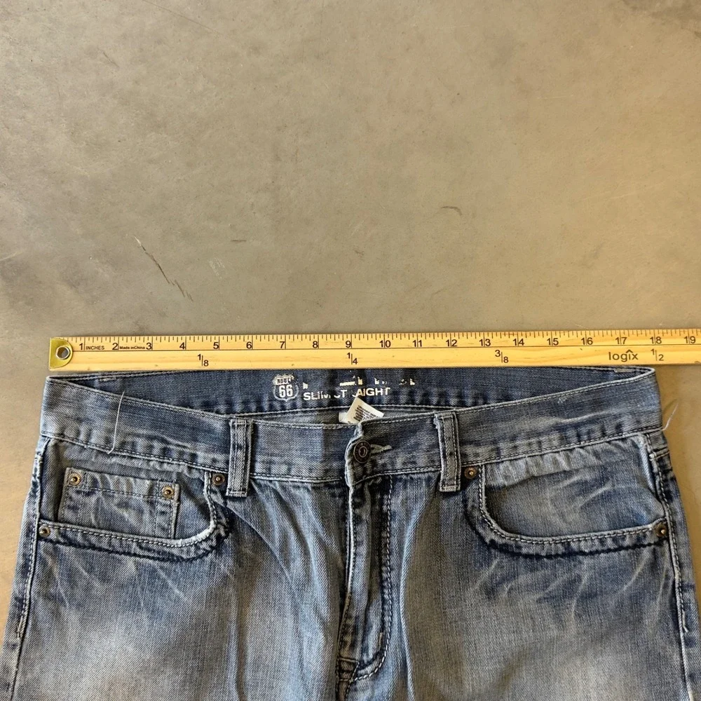 Route 66 Slim Straight Jeans Mens 36x32 Blue Denim Casual Classic